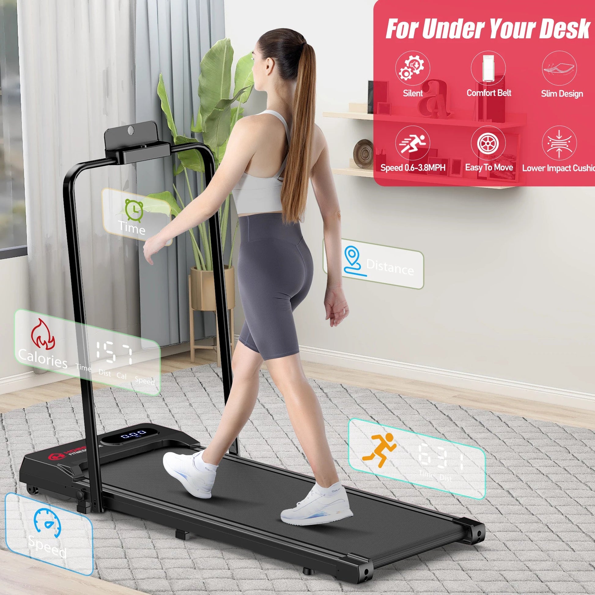 Walking Pad Treadmill 3-in-1 – Under Desk with Folding Handrail Famies by Dams
