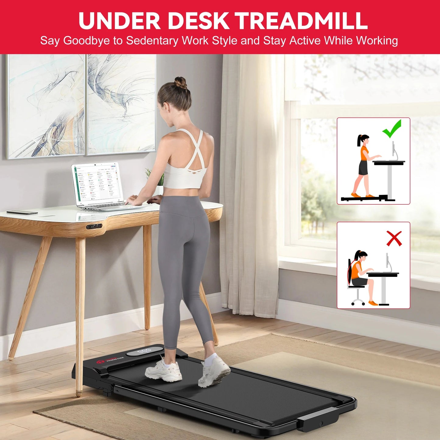 Walking Pad Treadmill 3-in-1 – Under Desk with Folding Handrail Famies by Dams