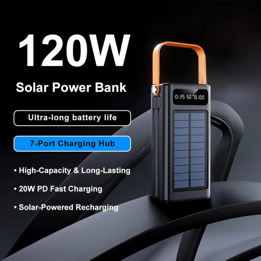 50,000mAh Solar Power Bank – PD 120W Fast Charge with LED Spotlight Famies by Dams